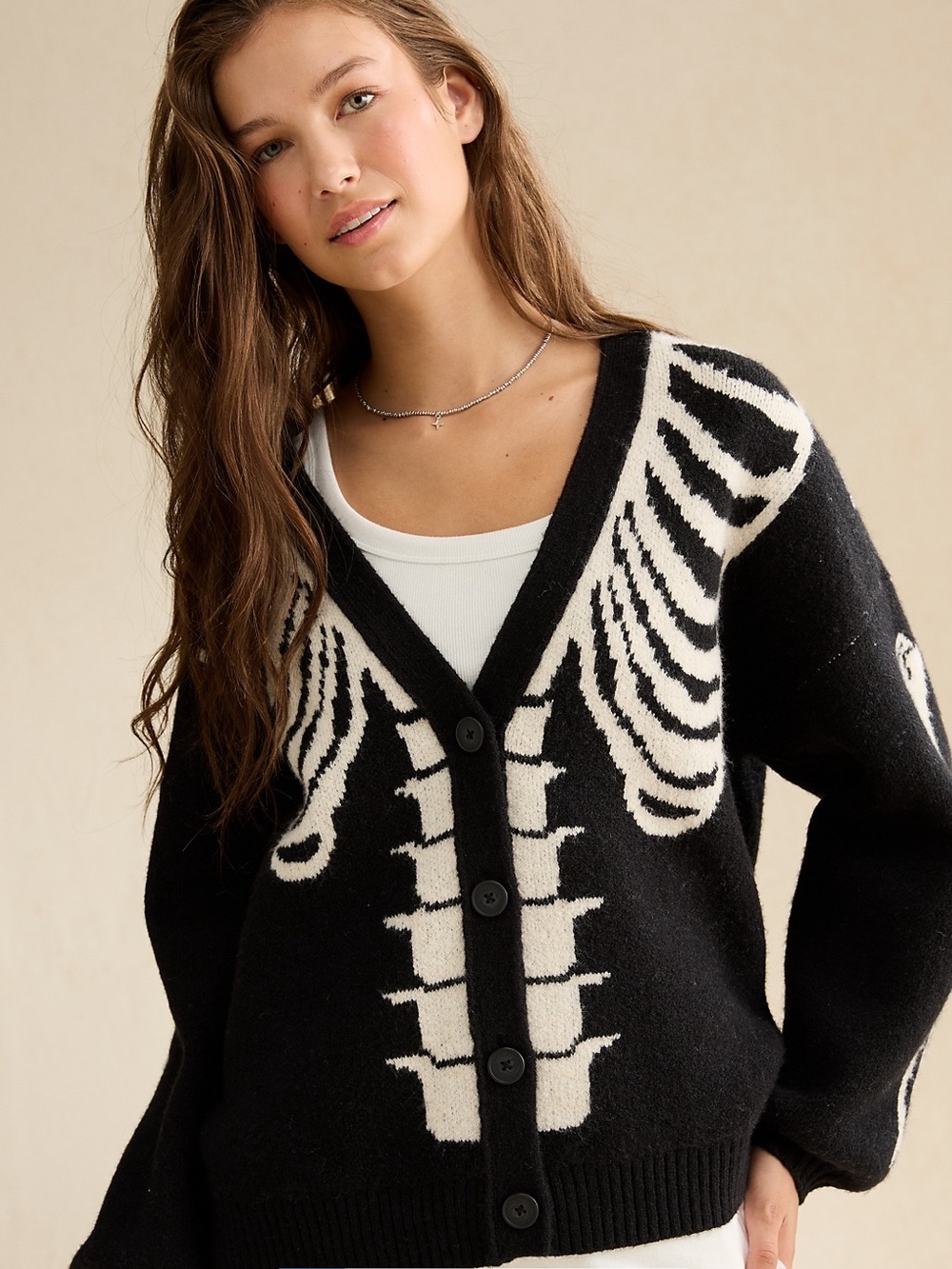 American eagle AE Whoa So Soft Skeleton Cardigan sweater Halloween L LARGE - Picture 2 of 2